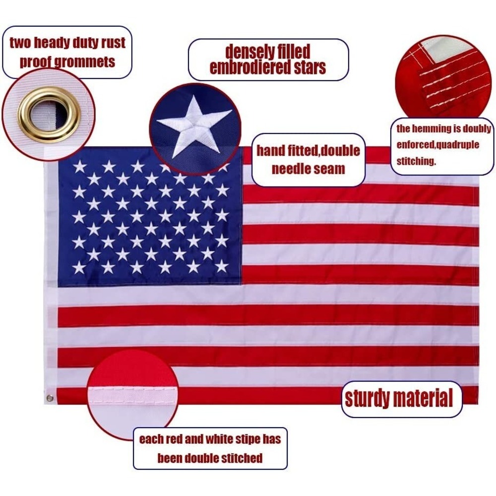 American Flag 3x5, Embroidered Star, Sewn Stripe, Brass Grommet, Outside US flag - Picture 2 of 3